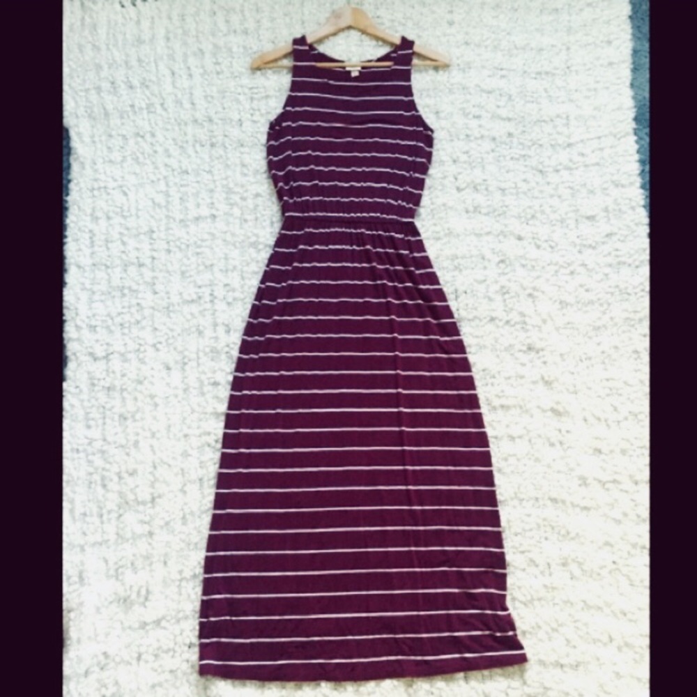 Maroon and White Summer Maxi Dress